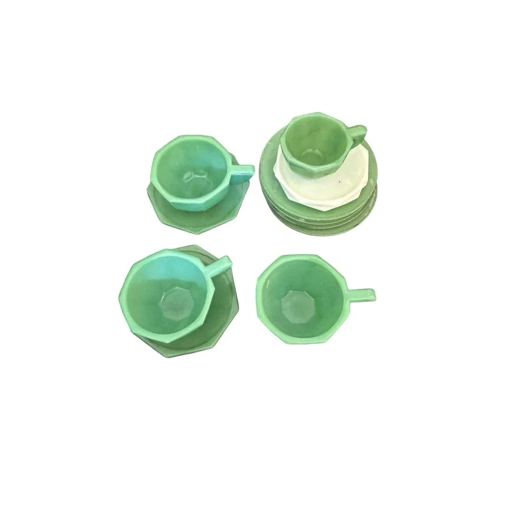 Vintage Jadeite Akro Agate JP Octagonal Child's Tea Set Accessories Cup Plate 12